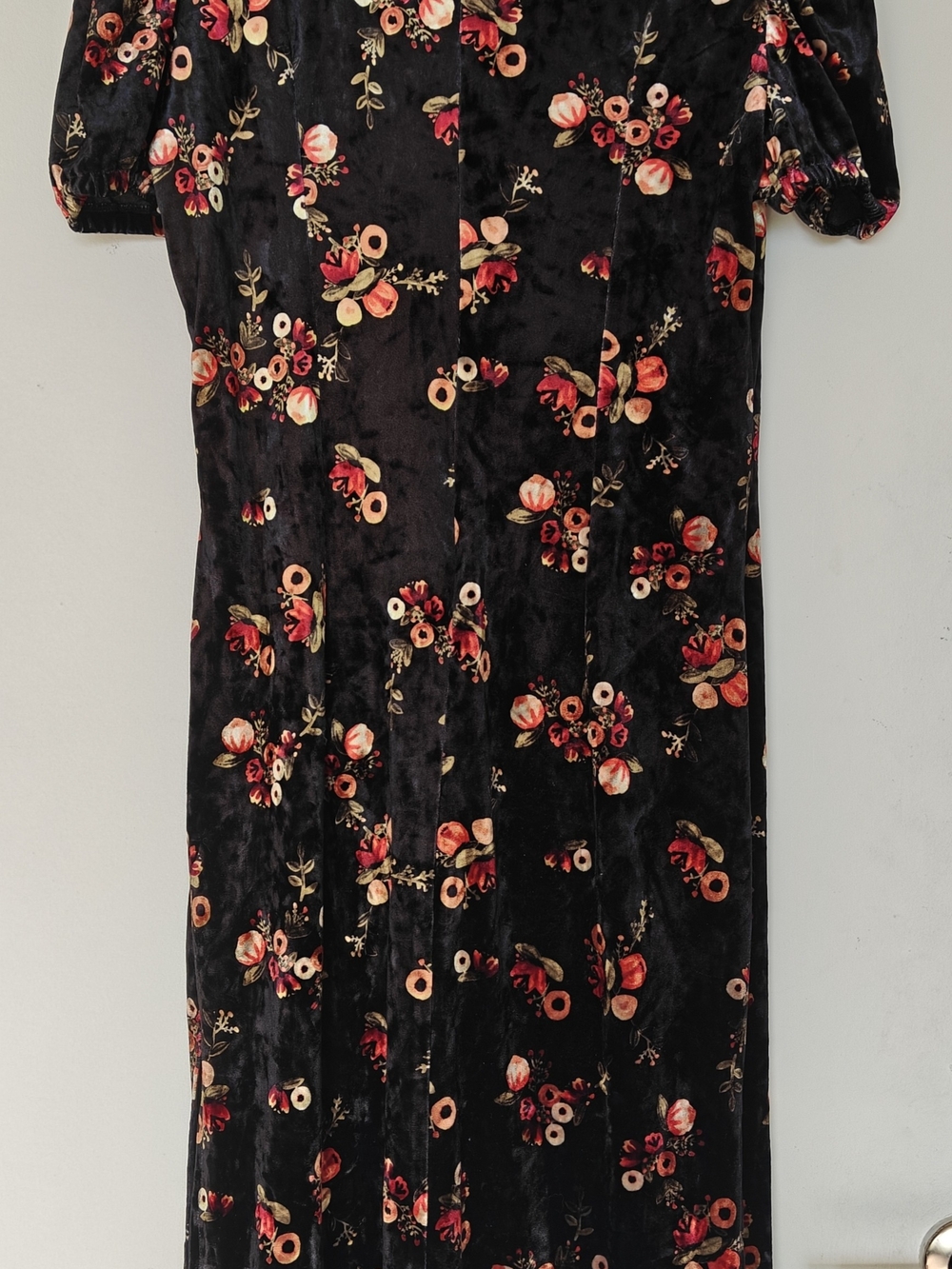 Girls Floral Velvet Wrap Dress - Black with Red & Cream Flowers - Picture 2 of 2